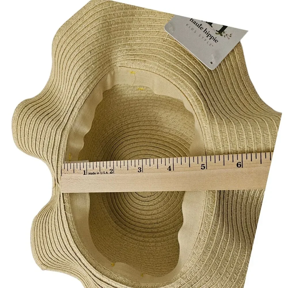 Haute Hippie Kids Style Straw Hat Yellow Tie Knot Accent One Size  Beach‎ NWT